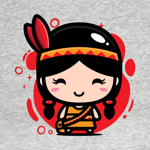 Cute Kawaii Native American Girl // Chibi Style Native American by SLAG_Creative